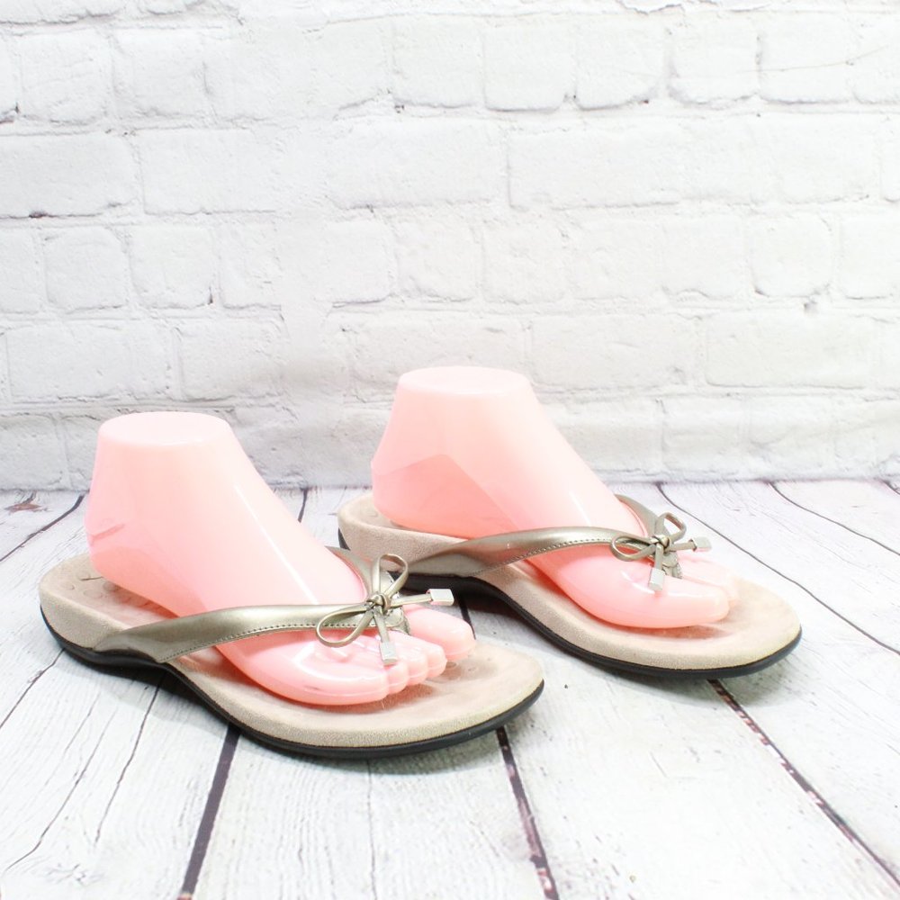 VIONIC Bella II Slip On Comfort Silver Flip Flop F - Picture 3 of 9
